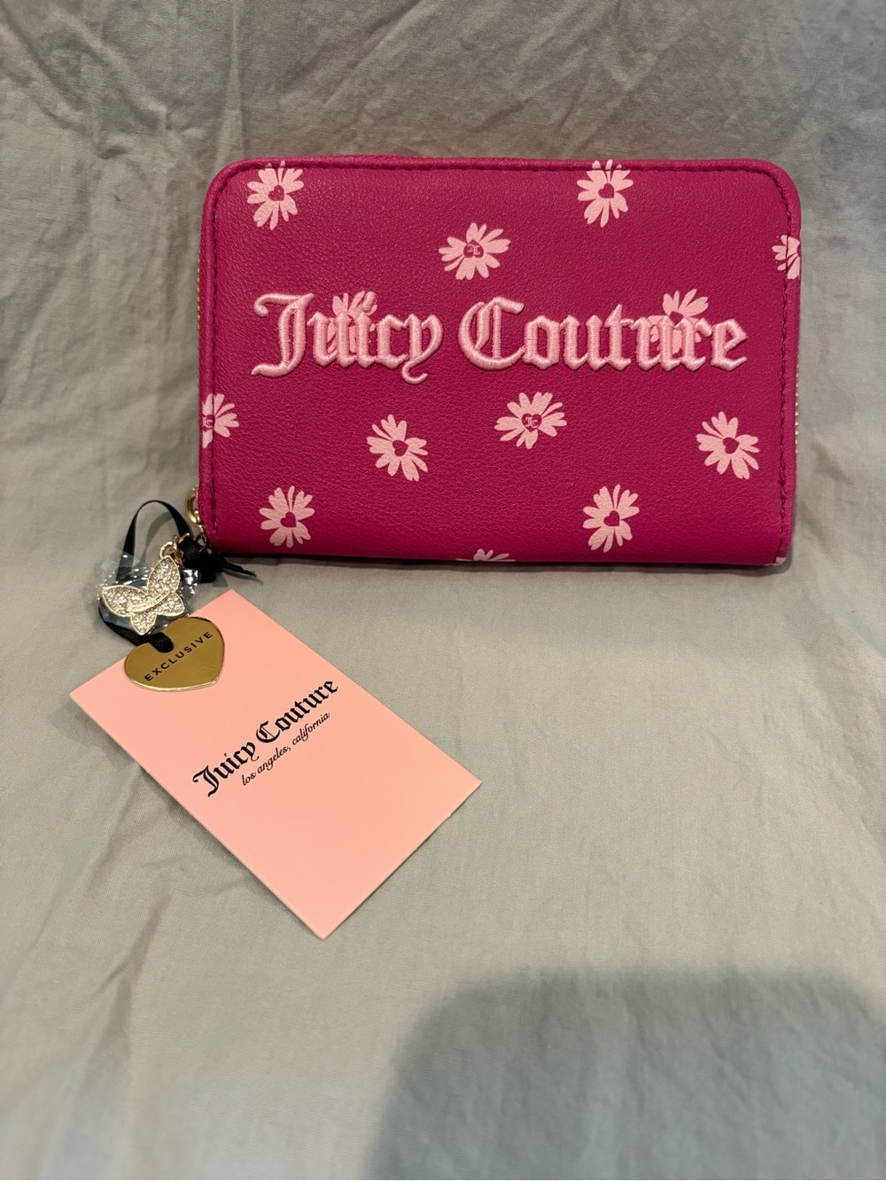 Juicy Couture Essential Zip Around Wallet in Raspberry Tart/Flamingo Daisy